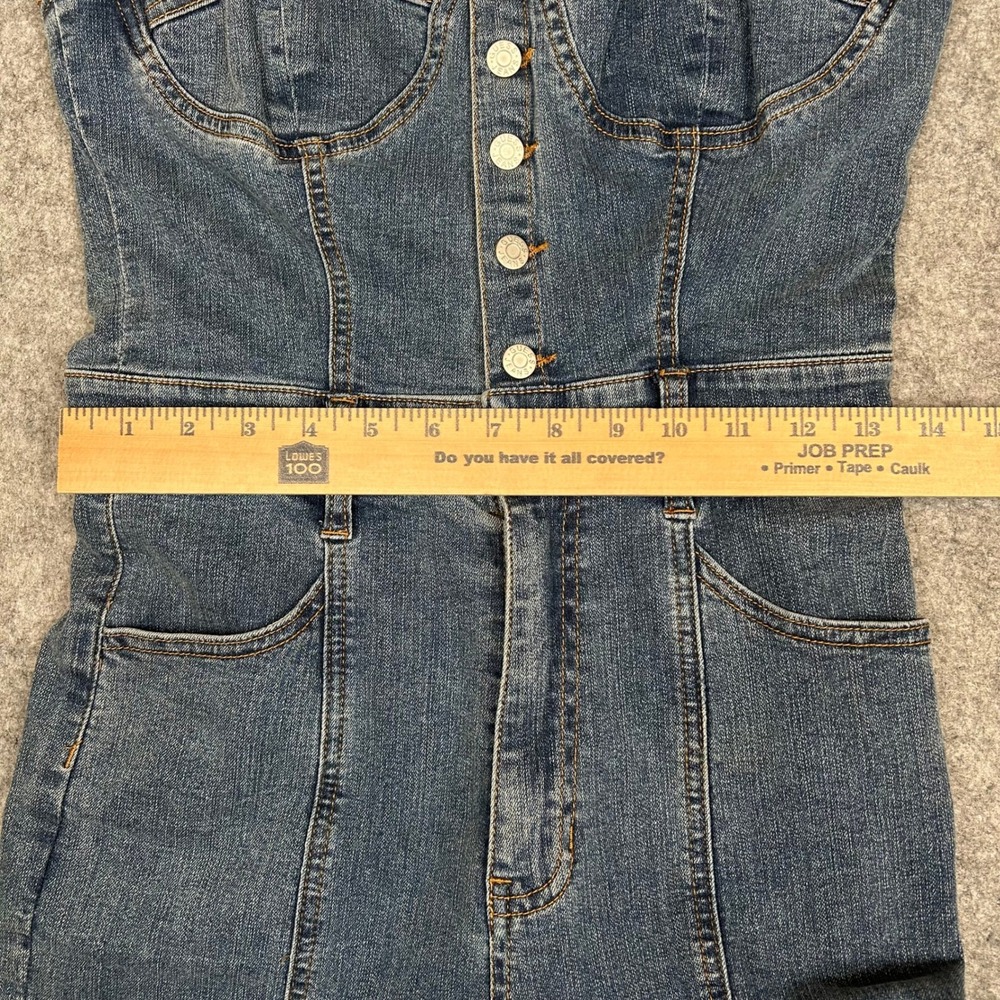 VTG GUESS Y2K Denim Jumpsuit Bustier Sweetheart Overalls Skinny Blue Jean Sz 28 - Picture 8 of 9